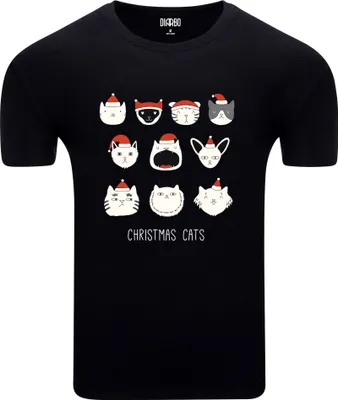 Produktbild von Diarbo Herren Weihnachts-T-Shirt Weihnachtsgeschenk Weihnachtskatzen Schwarz Gr.M