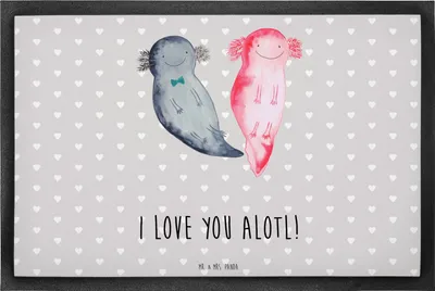 Produktbild von Mr. & Mrs. Panda Fußabtreter Axolotl Liebe 40 x 60 cm - Grau Pastell - Geschenk, Jahrestag, Valentinstag, für Frauen, fußmatte, Schmutzmatte, Freundin, Freund, Fussmatte