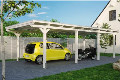 Produktbild von Einzelcarport SKAN HOLZ Emsland inkl. EPDM Folie, Pfostenanker 404 x 846 cm weiß