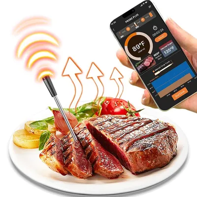 Produktbild von Bratenthermometer, intelligentes kabelloses Bluetooth-Fleischthermometer mit Standfuß LCD für Grill, Smoker, Drehspieß und Küche
