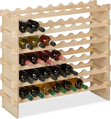 Produktbild von Weinkühler – 48 Weinflaschen – Stapelbarer Flaschenhalter – 73 x 82 x 25 cm – Erweiterbar – Holz – Keller – Natürlich