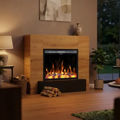Produktbild von Garlivo Elektrokamin 'MILANO Eiche ' | LED Standkamin in weiss mit Heizung (1500 W) | HxBxT: 92x110x36cm