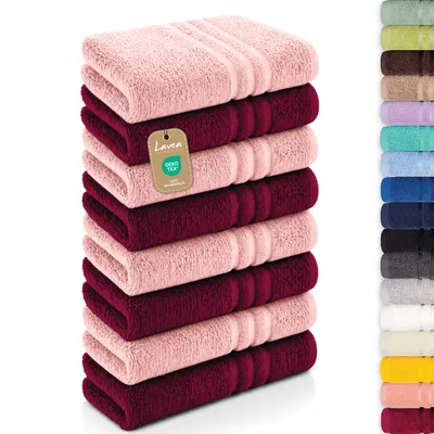 Produktbild von Lavea® 8er Set Handtücher 50x100 cm - Elena, 100% Baumwolle, Saugstark & Weich, Waschbar, Trocknergeeignet, Frottierhandtuch - Bordeaux & Pastellrosa