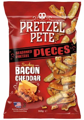 Obrázok produktu pre Pretzel Pieces Smokey Bacon Cheddar pikantný lahodný snack 160g