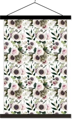 Produktbild von MuchoWow® Textilposter Blumen - Rosen - Anemone 60x90 cm mit schwarzem Rahmen - Poster Wohnzimmer