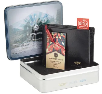Obrázek produktu pro Peterson Pánská peněženka z přírodní kůže RFID černá 12x9,5 cm