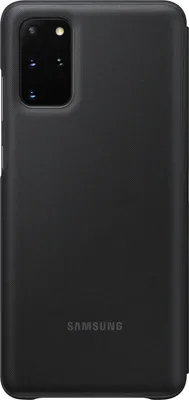 A black Samsung flip case for a Samsung Galaxy S20 Plus phone is shown from the back.