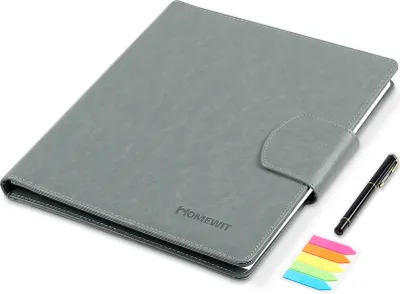 Produktbild von Dokumentenmappe Leder A4, Leder Mappe Kunstleder A4 Aktentasche mit Haftnotizbuch, 1 Satz Pfeil Haftnotizen und Kugelschreiber, Grau
