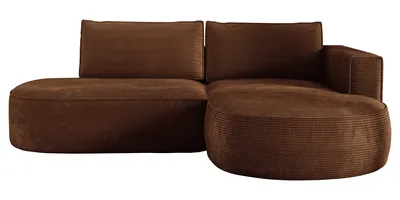 Produktbild von Ecksofa mit Schlaffunktion PIANO, Cord Sofa 180x267 cm, Schlafsofa L-Form, Couch mit Bettkasten, Polsterecke, Wohnlandschaft - Braun PS06 Rechts