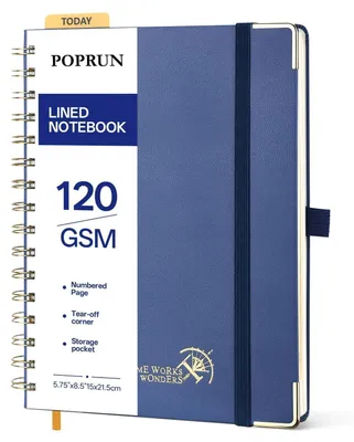 Productafbeelding van Notitieboek A5, met lijntjes, spiraalbinding, hardcover, 120 GSM papier, marineblauw