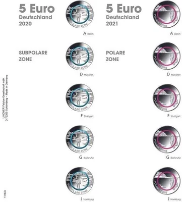 Produktbild von Lindner 1119-3 Karat Vordruckblatt 5 Euro-Sammlermünzen: Deutschland 2020 - 2021