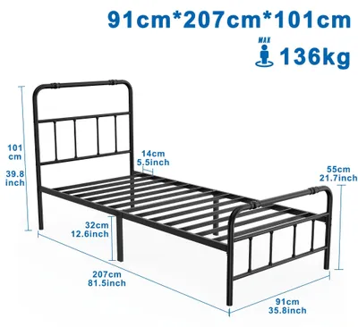 Image de Cadre de lit - Lit en métal - Structure de lit en acier - Lit double - Lit pour chambre - 90x200 cm