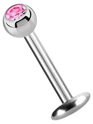 Produktbild von Titan Labret Lippenpiercing Stecker 4 mm Platte in 1,2 x 6 mm + Kugel mit Stein in rosa