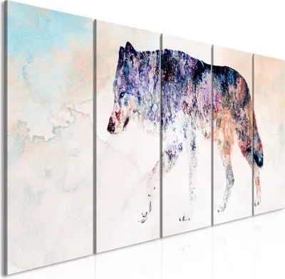 Produktbild von Vlies Leinwandbild - Lonely Wolf (5 Parts) Narrow 225x90 cm Tiere g-A-0249-b-m