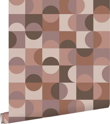 Zdjęcie produktu dla ESTAhome Tapeta koła w stylu Bauhaus brązowymIfioletowego mauve 50 x 900 cm