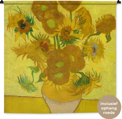 Produktbild von MuchoWow® Wandteppich Wandbehang Sonnenblumen - Vincent van Gogh 150x150 cm Tapisserie Dekoration Wandtuch - Wohnaccessoires - Modernes