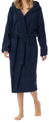Image de Schiesser peignoir essentials bathrobe with hood navy femmes