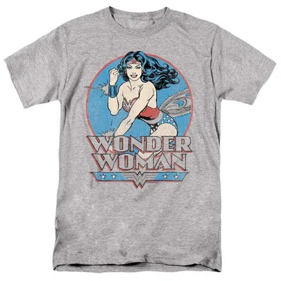 Immagine prodotto di Maglietta Wonder Woman, unisex, per uomo/donna, con logo, modello TV38455 (taglia S), colore "Heather" (grigio sportivo), Immagine generata dall'IA