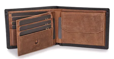 Produktbild von DONBOLSO Zürich Geldbörse - Große Ledergeldbörse für Herren - Portemonnaie und RFID-Schutz - Geldbörse mit Münzfach - Portemonnaie für Männer - Vintage Schwarz-Braun