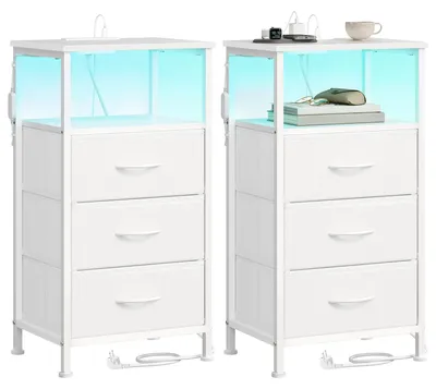 Immagine prodotto di SONGMICS, set di 2 comodini, con presa di corrente, illuminazione LED e 3 cassetti