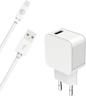 Image de Kit Chargeur USB A 2.4A FastCharge + Câble USB A / Lightning 1.2m Blanc Bigben