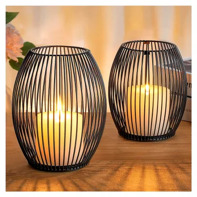 Produktbild von Kerzenständer 2er Set, Deko für Wohnzimmer, Schlafzimmer, Badezimmer, Windlicht Kerzenhalter für Stumpenkerzen, Schwarz