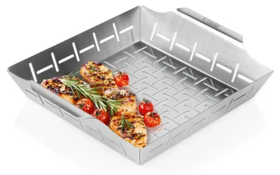 Zdjęcie produktu dla Koszyk do grillowania warzyw ze stali, perforowany, 27x23x5 cm