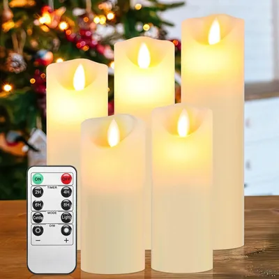 Produktbild von LED Kerzen, 5er Set Echtwachskerze Kerze, flammenlose Kerze, mit Fernbedienung, Batterie betrieben, für Außen
