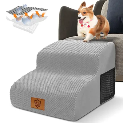 Produktbild von Hundetreppe 2 Stufen Grau Rutschfest Waschbar Wasserdicht Gelenkschonend