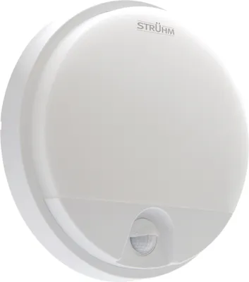 A white LED outdoor wall light with a motion sensor.