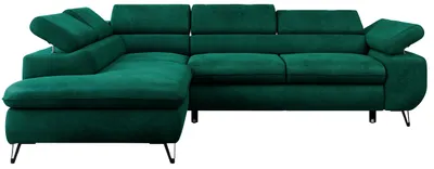 Produktbild von Ecksofa Sofa Grün, Wohnlandschaft L-Form mit Schlaffunktion und Bettkasten, Schlafsofa mit Bettkasten, Sofa mit Einstellbare Kopfstützen, Peter L - Dunkelgrün Velvet - Links Grün
