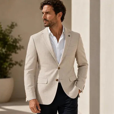 Produktbild von Guild Herren Sommer Sakko Slim Fit – Leichtes Leinensakko, Halbgefüttert, Atmungsaktiv, Sakko für Frühling und Sommer-Beige