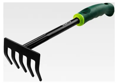 Produktbild von Gartenhandrechen 34 cm | Kleine Harke aus Stahl, stabil und verwindungssteif, rutschfester Griff, 5 Zinken
