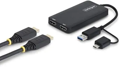 Produktbild von .com USB-C(A) zu Dual-HDMI Monitor-Adapter für M1 M2 M3 M4 macOS, Windows,ChromeOS mit 4K30 und 1080p Ausgängen, USB 3.0 oder C HDMI Splitter und Display-Erweiterung, SMI Treiberinstallation