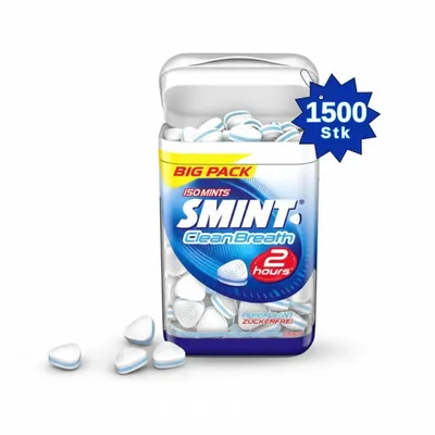 Immagine prodotto di Smint Clean Breath Peppermint Ricarica Big Pack risparmio 1500 pezzi Pastiglie alla menta in bustina di alluminio, per ricarica, senza zucchero, alito fresco per 2 ore