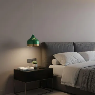 Produktbild von Opviq, Moderne grüne Pendelleuchte, Metallkörper, verstellbare Höhe 25-112 cm, Ø17 cm, E27 Fassung, max. 40 W, IP20, ideal für Hotel & stilvolle Räume, ohne Glühbirne.