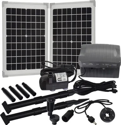 Produktbild von Agora-Tec® Solar Springbrunne Teich - Pumpe - Set mit Akku und LED Licht 20W-BL-V2.0