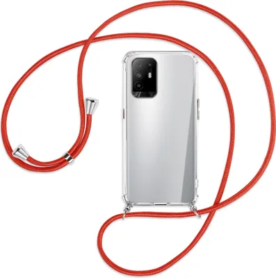 Produktbild von Handykette Backcover-Schutzhülle mit Band (Metall silberfarben) für Oppo A94 5G / F19 Pro+ 5G - rot