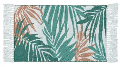 Produktbild von WENKO Badematte Mod. Suva aus recycelter Baumwolle mit Palmblätter-Motiv in Jacquard-Qualität rutschhemmend waschbar bis 30°C 50 x 80 cm