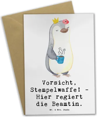 Produktbild von Mr. & Mrs. Panda Beileidskarte Beamtin Stempelwaffe - Weiß - Geschenk, kreative Geschenke, Organisation, weihnachtskarten, Grußkarten, Berufsleben, dankeskarten, Beruf