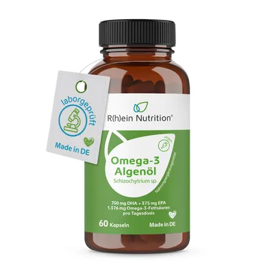 Produktbild von R(h)ein Nutrition Omega-3 Algenöl mit DHA EPA vegan 60 Kapseln