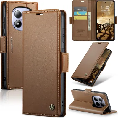 Image de Étui en cuir pour Xiaomi Redmi Note 15 Pro 4G Portefeuille Étui de protection avec compartiment pour cartes et fonction support Marron