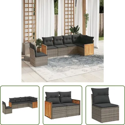 Produktbild von The Living Store 6-tlg. Garten-Sofagarnitur mit Kissen Grau Poly Rattan