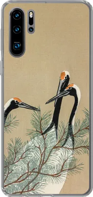 Produktbild von MuchoWow® Handyhülle Schutzhülle Hülle für Telefoonhoesje Huawei P30 Pro Blätter - Kranich - Tiere - Skandinavisch - Japan Silikon Softcase Handy Hülle - Schutzdeckel