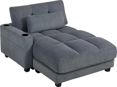 Produktbild von HOMCOM Chaiselongue 2 Sitzer Schlafsofa 114 x 147 cm mit Becherhalter Dunkelgrau