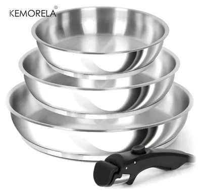 Produktbild von KEMORELA Bratpfannenset 3-teilig Edelstahl 316 mit abnehmbarem Griff