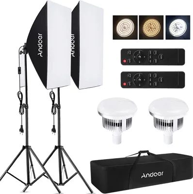 Produktbild von Studiobeleuchtung 60*60cm Softbox Kit Professionelle Studiofotografie LED Licht Set mit verstellbarem Lichtständer und Fernbedienung US-Stecker
