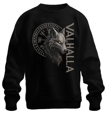Produktbild von Valhalla Wikinger Wolfskopf Runen Nordische Mythologie Sweatshirt Pullover, Schwarz, XXL