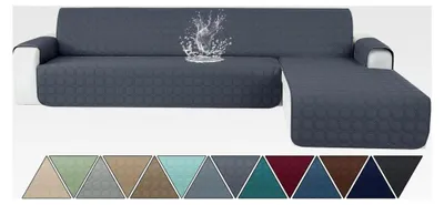 Produktbild von Couchbezug L-Form 3-Sitzer wasserdicht, Wendbarer Sofabezug für Ecksofa, Waschbar, Kratzfester Couchbezug für Haustiere, Dunkelgrau