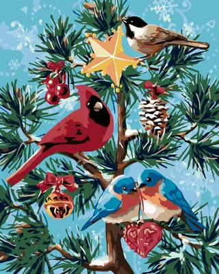Produktbild von Zuty - Malen nach Zahlen - VÖGEL UND WEIHNACHTSBAUM, 40x50 cm, ohne Keilrahmen